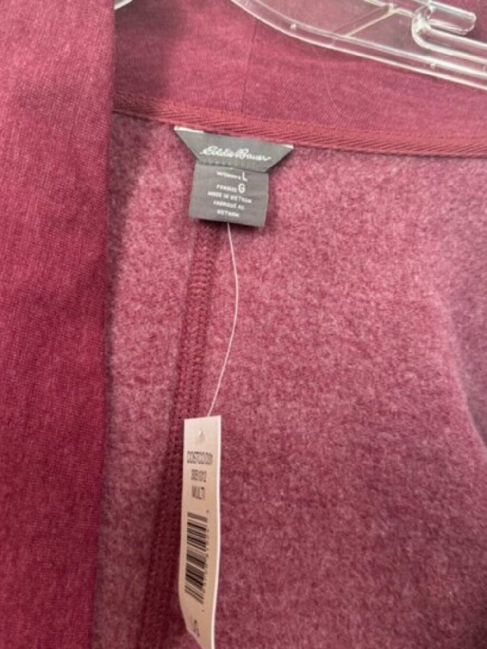 Eddie Bauer NEW Camp Cotton Fleece Wrap Pockets Cardigan Sweater Top Burgundy L - Picture 9 of 16
